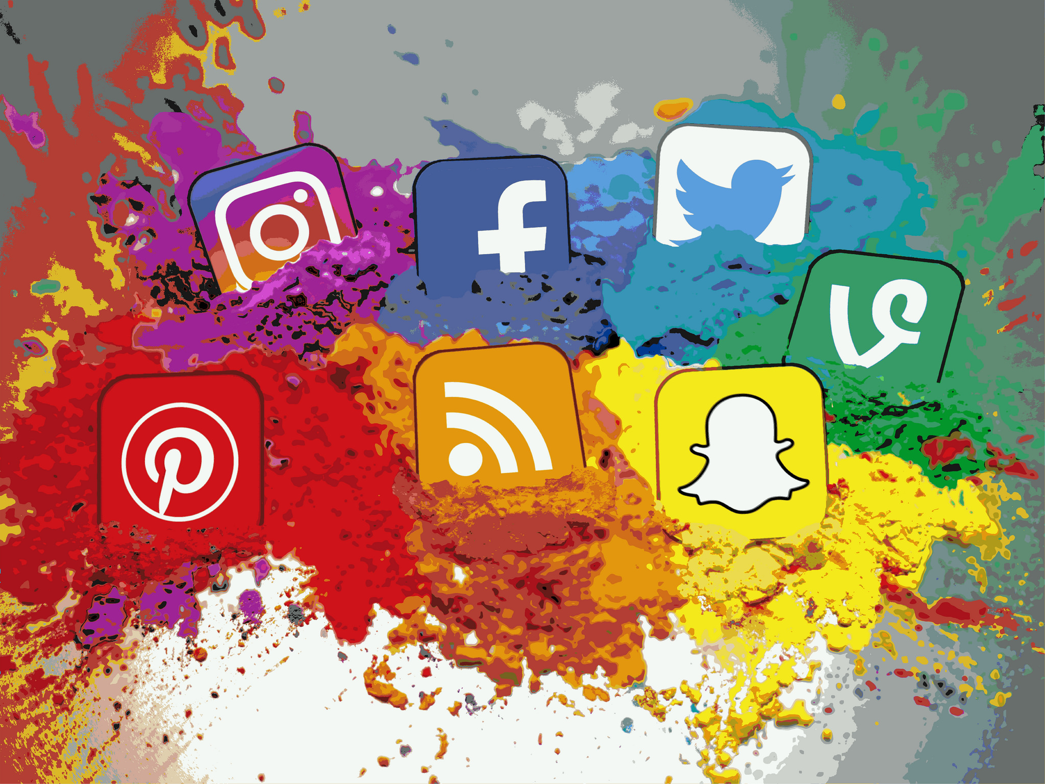 Social Media Icons Color Splash Montage - Landscape